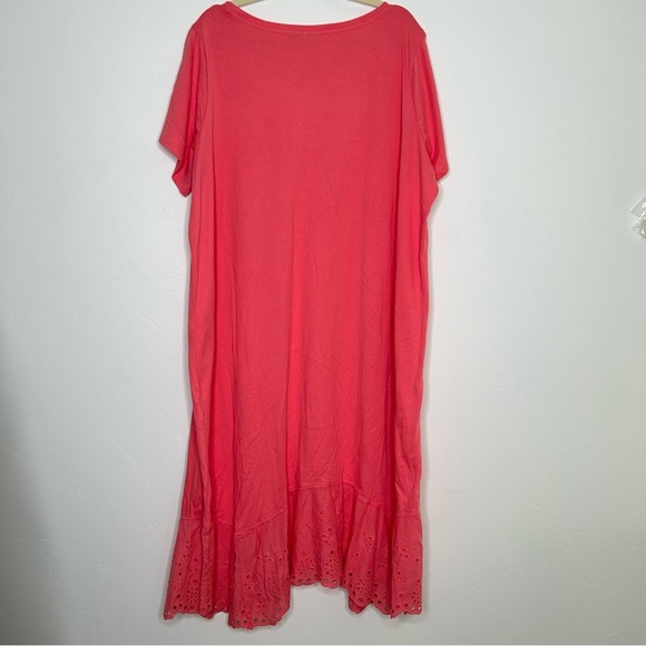 Logo Lori Goldstein T Shirt Dress Eyelet Tiered Hem Coral Dress Size 2X - Picture 2 of 12